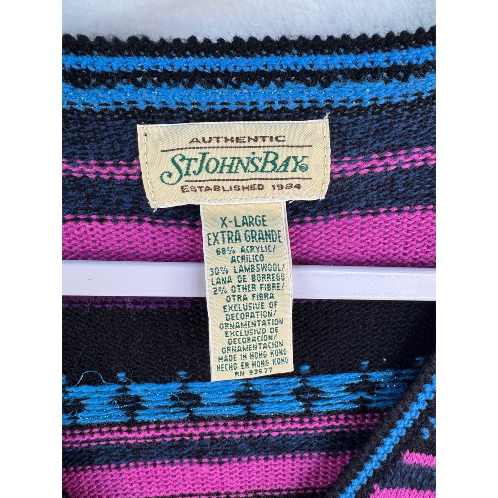 St Johns Bay Vintage Cardigan Sweater XL Pink Blue Sequin Beaded Lambswool Blend - Picture 2 of 8